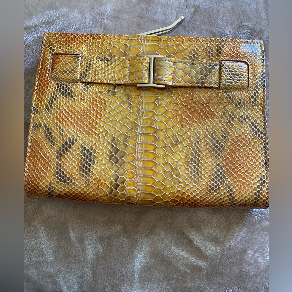 Abas animal Skin Clutch Bag gold Tone Clasp